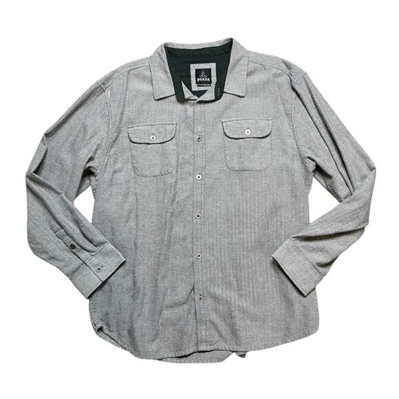Prana Lybek Flannel Organic Cotton Light Gray Casual Shirt XX Large - Picture 2 of 10